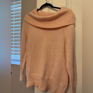 Chico’s Women’s Shimmer Large Cowl Neck Sweater, Metallic Pink, Size 2